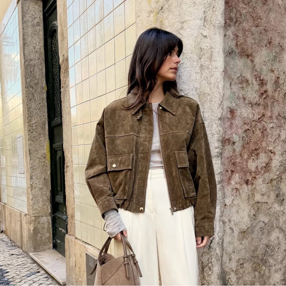 ZARA 100% LEATHER BOMBER JACKET